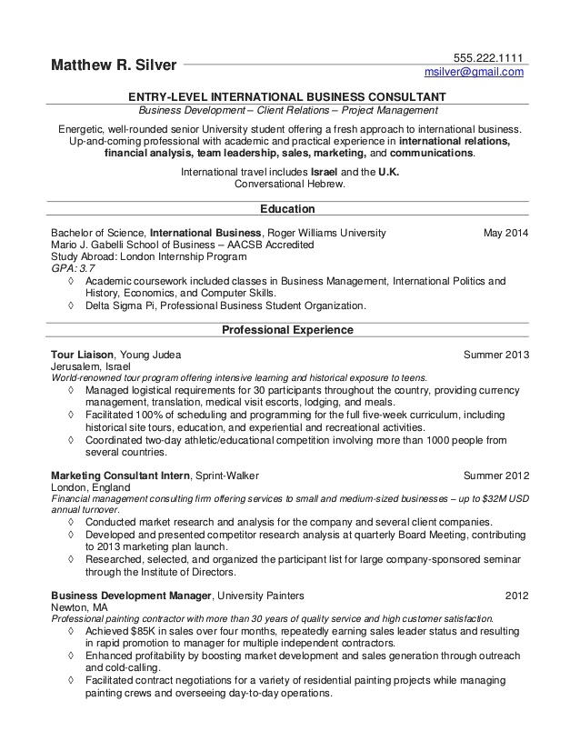 Free sample of international resume